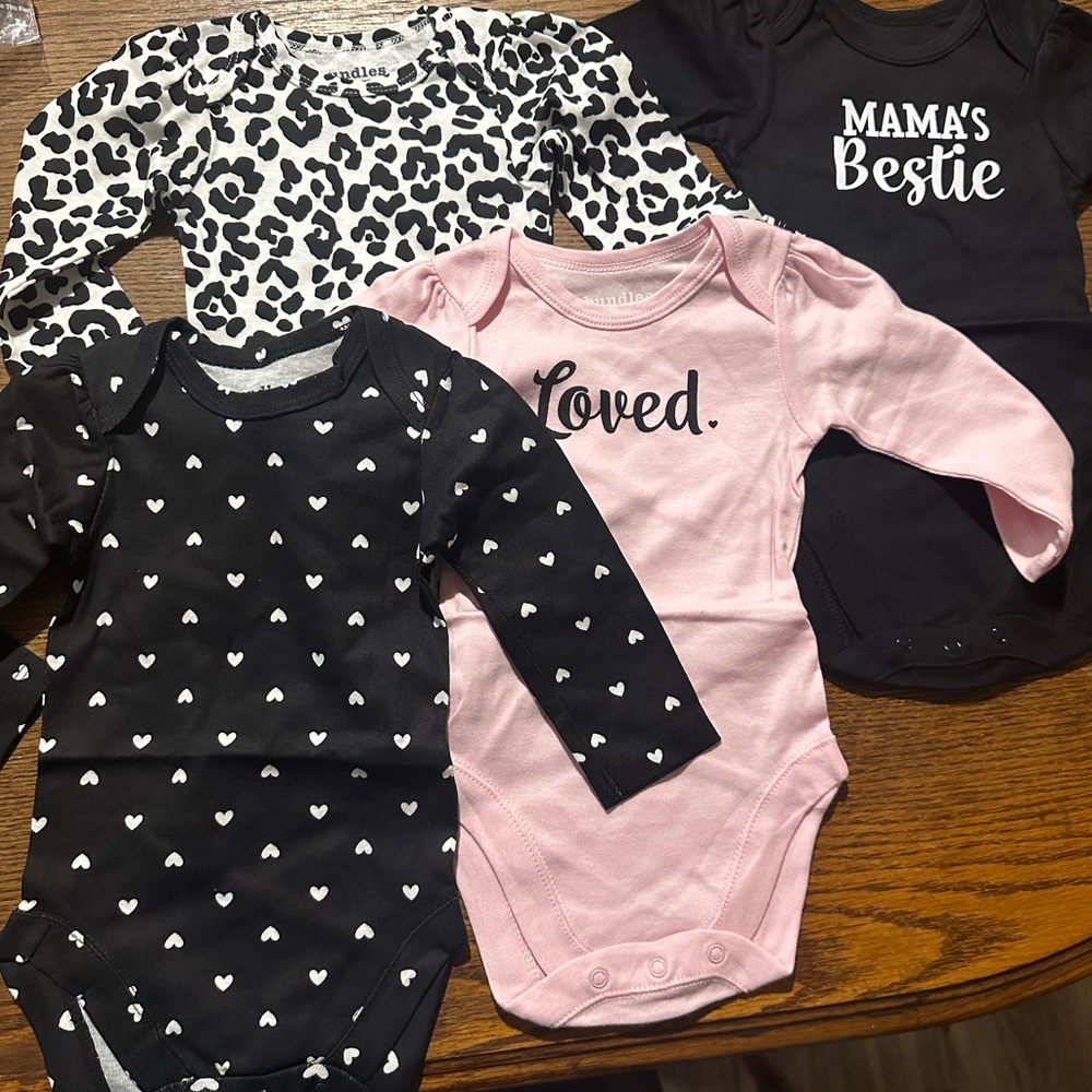 Pink and Black Bodysuit Set with Heart Patterns